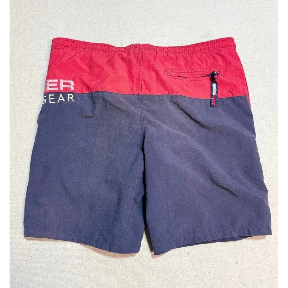 Tommy Hilfiger Sailing Gear Swim Trunks Large Vintage Colorblock Navy Red Nylon